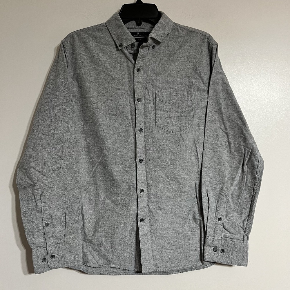 Marc Anthony Slim Fit Gray Button Down Long Sleeve Men's Shirt Size Large Heavy‎